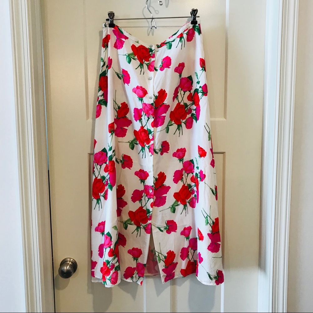 Vintage Romantic Rose Button Front Midi Skirt